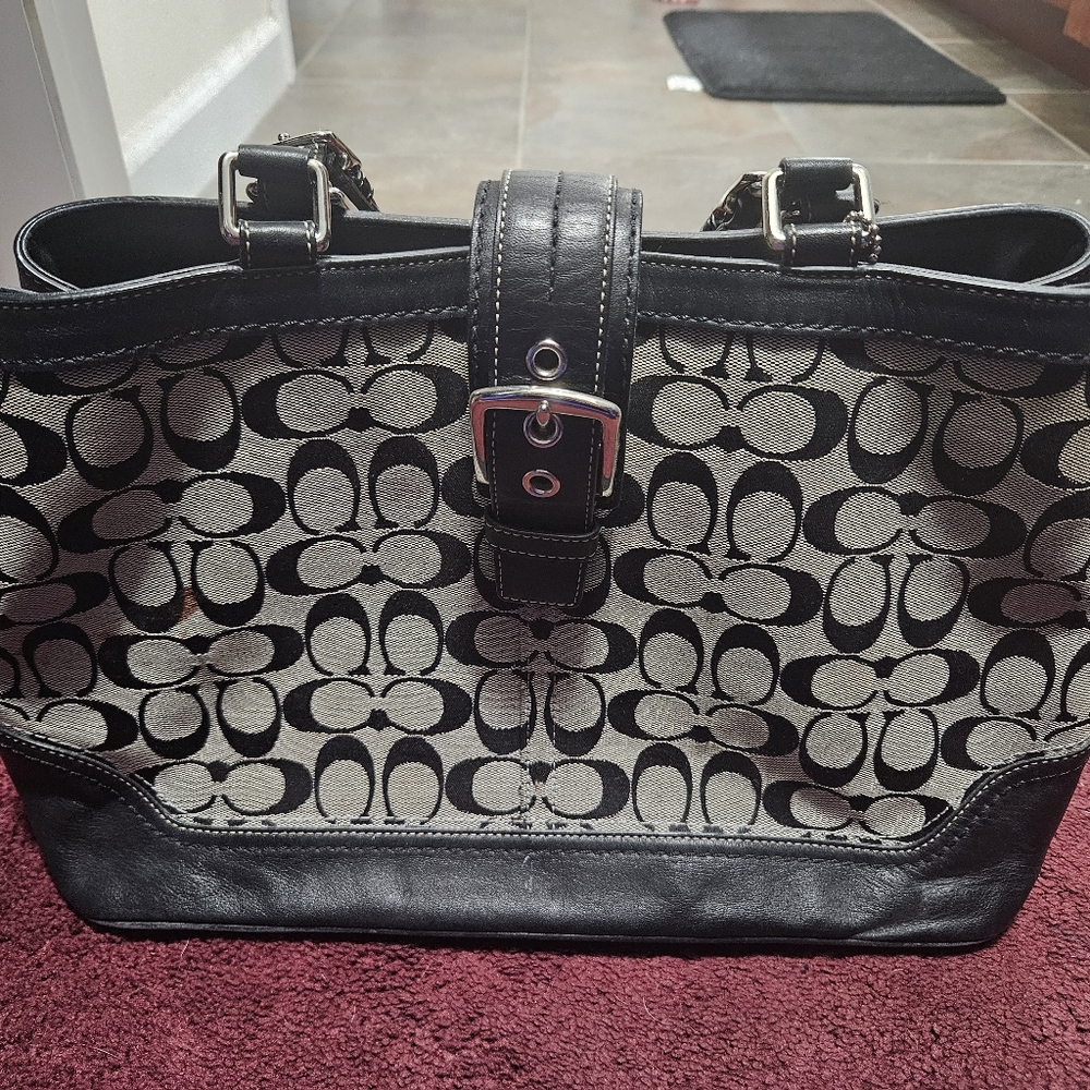 COACH Black & Gray Hampton  Signature C Canvas Purse